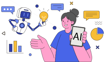 Illustration showing AI helping business owner